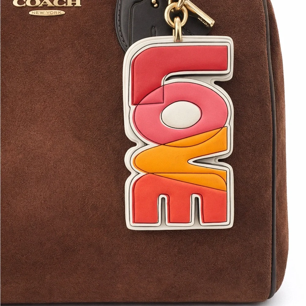 Coach Large Rowan Suede Satchel Set-Long Zip Wallet,LOVE Charm,Dust Bag,Insert